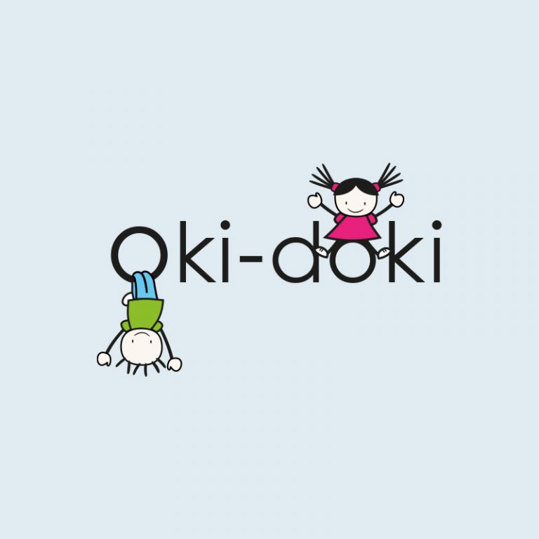 Oki-Doki branding logo on dark